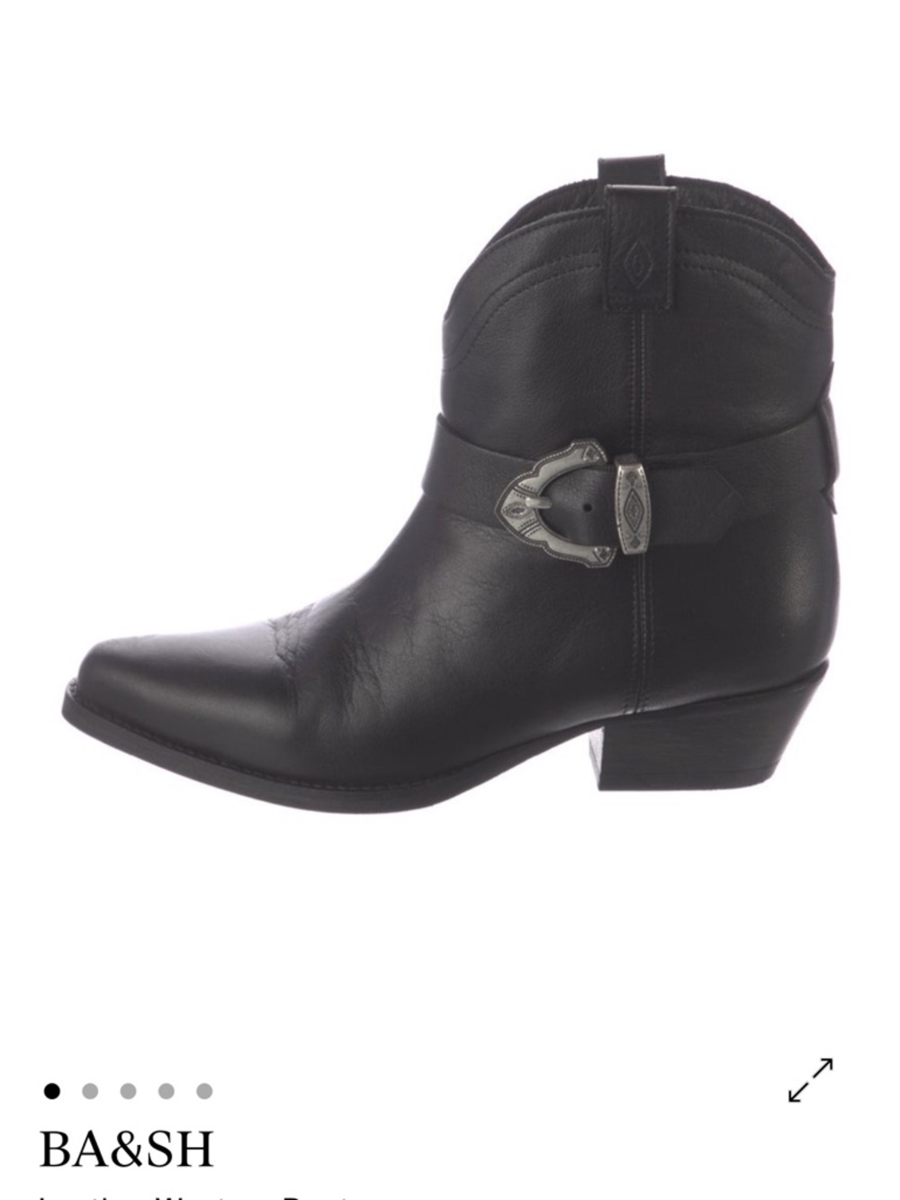 ba&sh Black Leather Western Buckle Ankle Boot